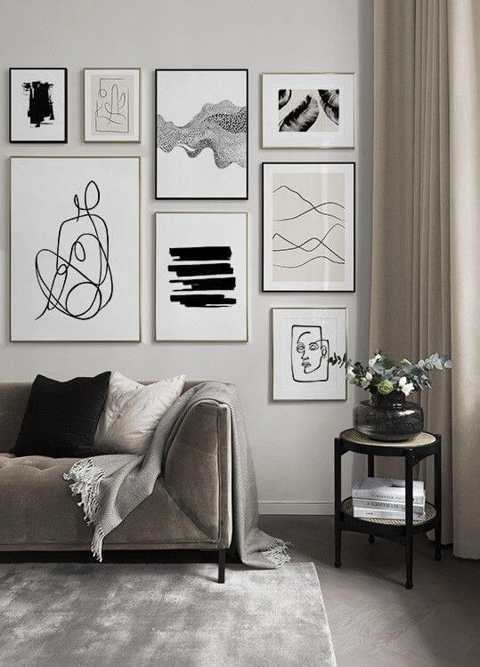 salon gris line art composition cadre 2 - Tendances meubles et décoration 2021 : le grand décryptage